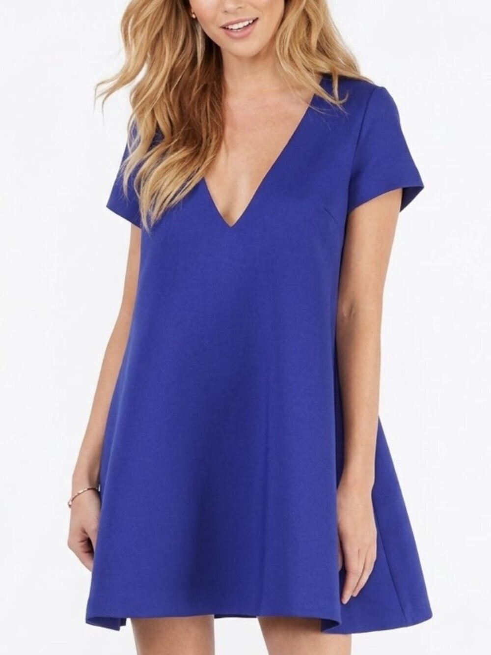 Tobi Cobalt Blue Scuba Mini Dress Deep V Neoprene Skater Techwear Cybercore Sz L